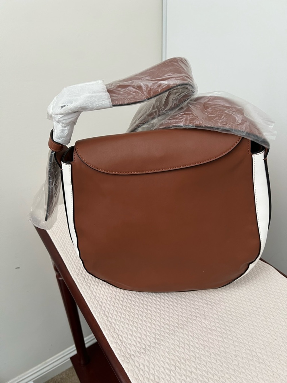 Unbranded women Tan Shoulder Saddle Bag with White Accents